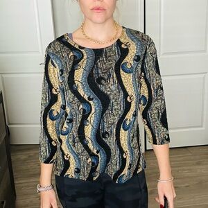 Notations Black and Blue Patterned Women's Blouse